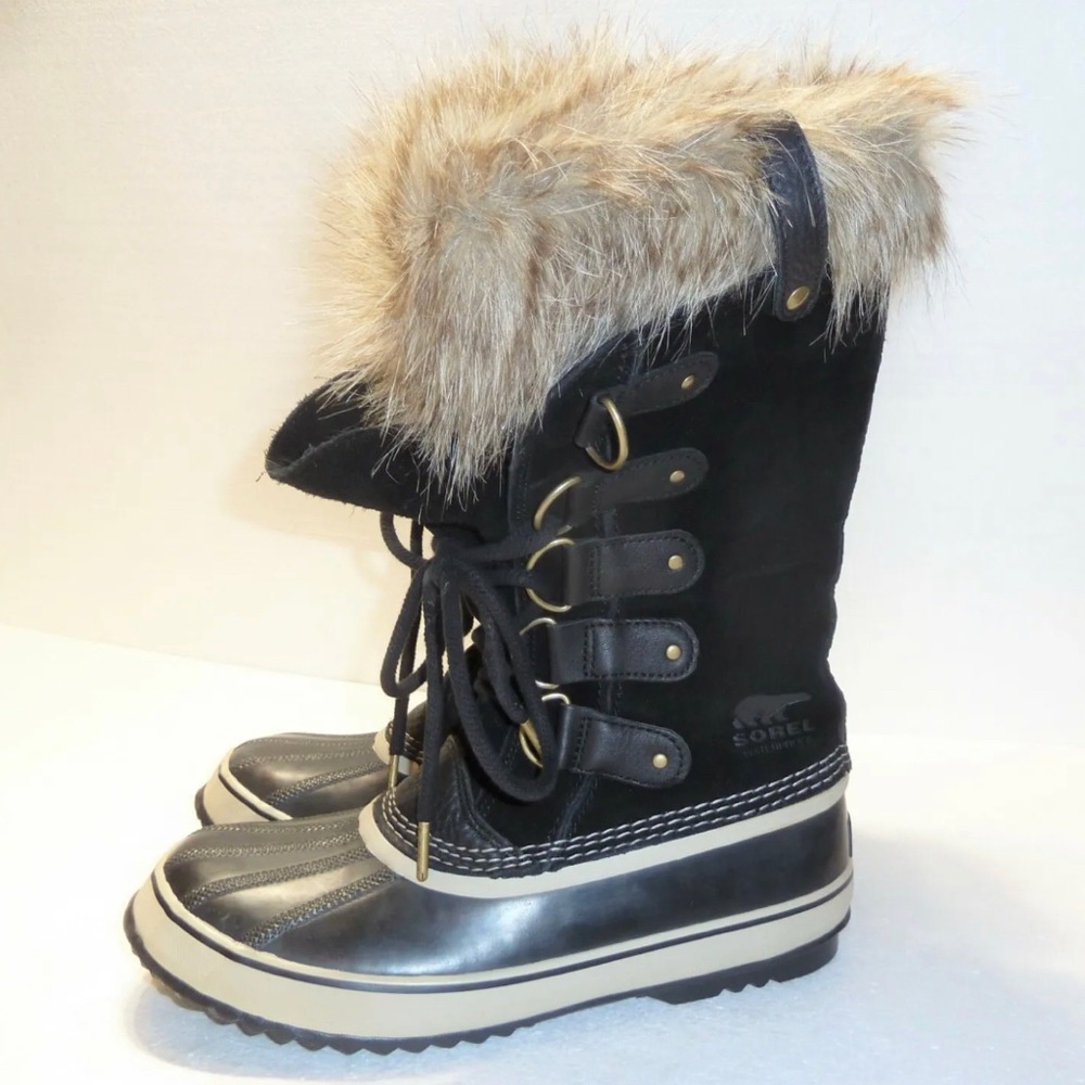 Sorel Joan of Arctic Black Suede & Faux Fur waterproof boots size 10.5